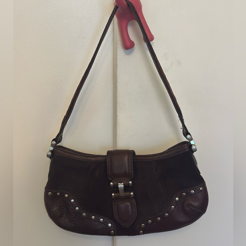 Chic Brown Suede/leather Studded Shoulder Bag